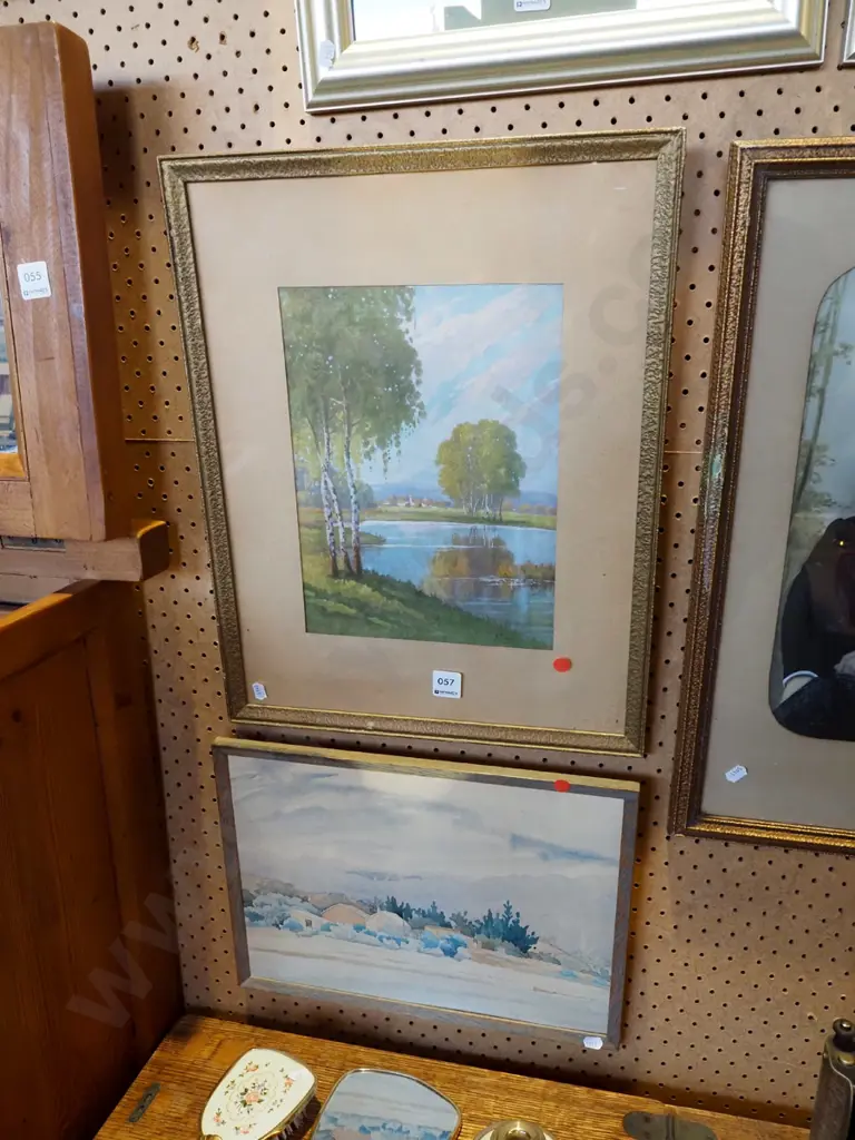 2x framed watercolours-  landscapes - red dots Image 1++