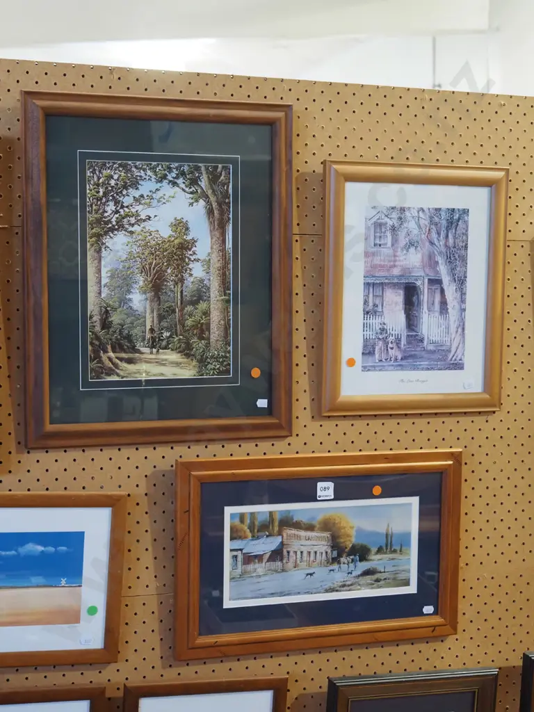 3x framed prints - lone ranger, bush track, Cardrona Hotel - orange dots Image 1++