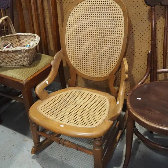 mahogany and rattan rocking chair