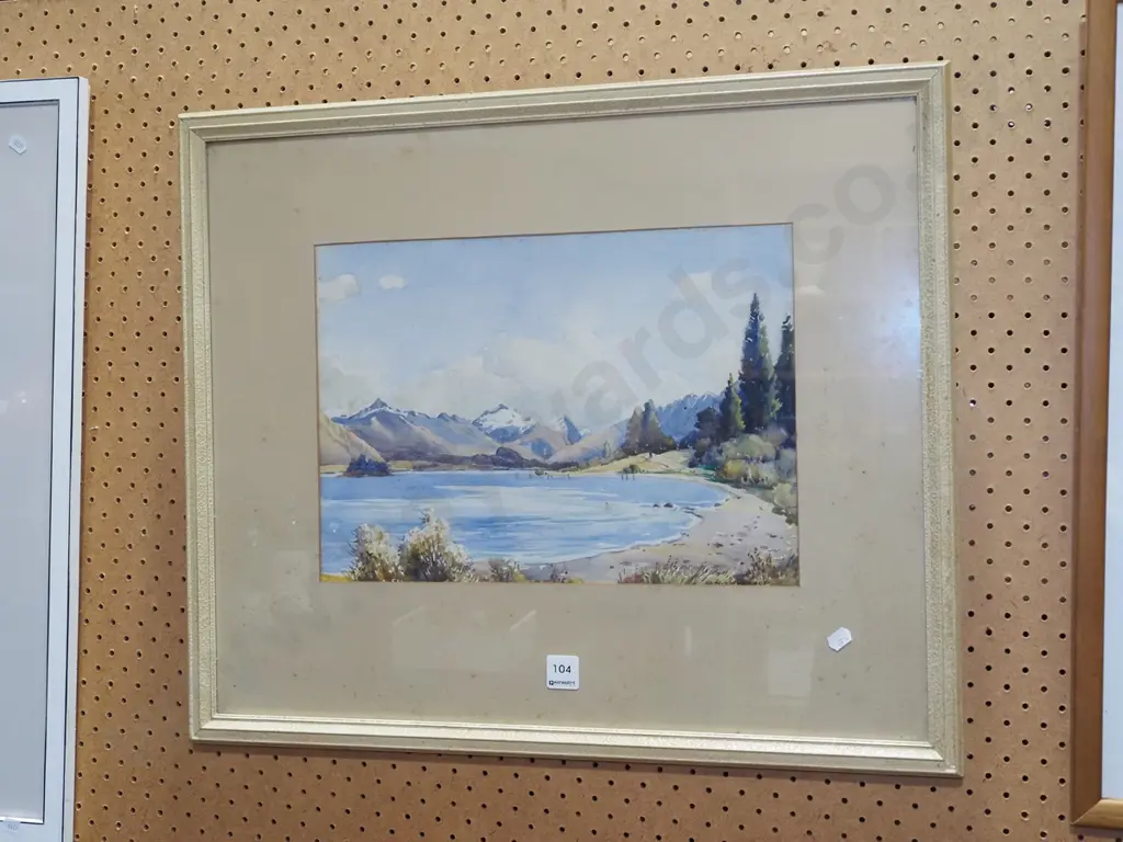 framed watercolour - lake and mountain scene - marks under glass Image 1++