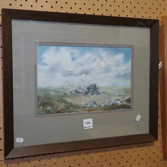 framed watercolour - landscape with rocks