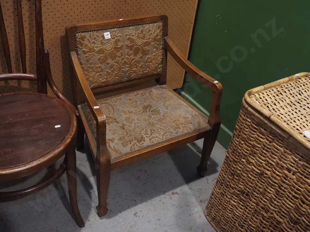 unusual oak upholstered low bedroom chair Image 1++