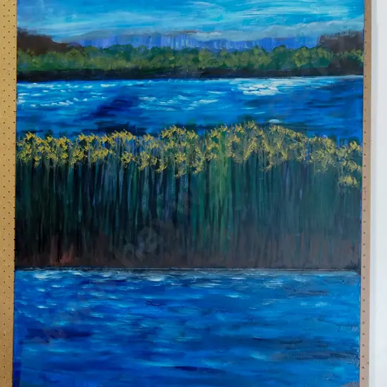 large oil on board - river scene H1010