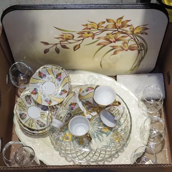 box; ashet, placemats, demitasse cups, saucers etc