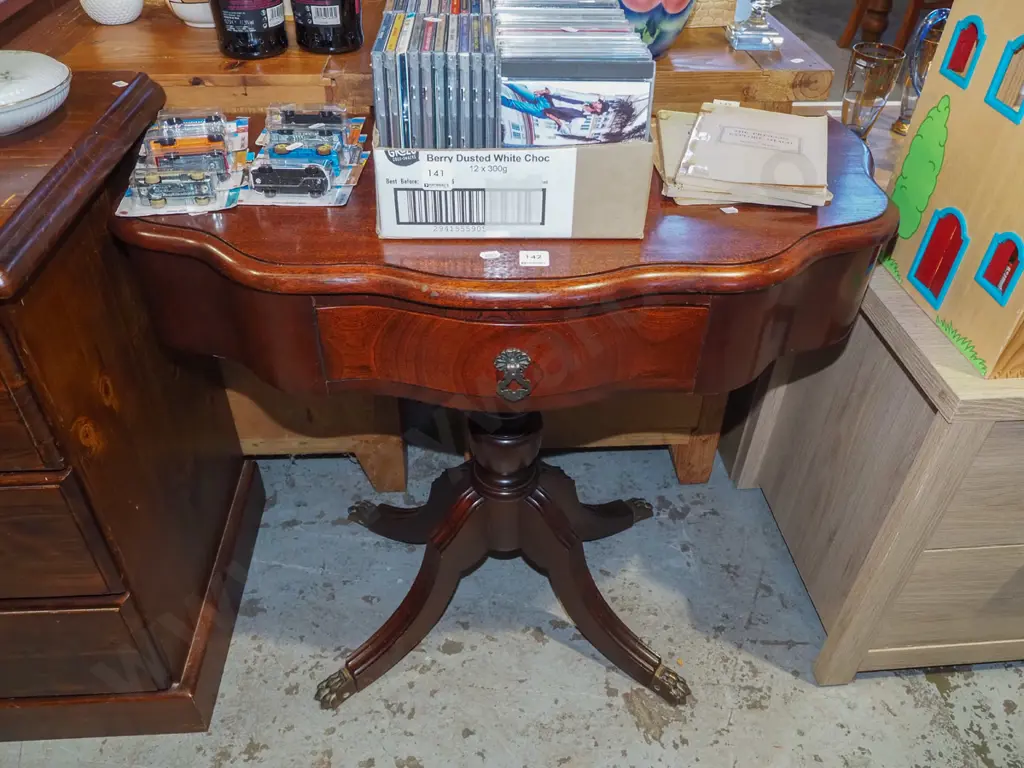 mahogany pedestal single drawer hall table H680 W820 D390 Image 1++