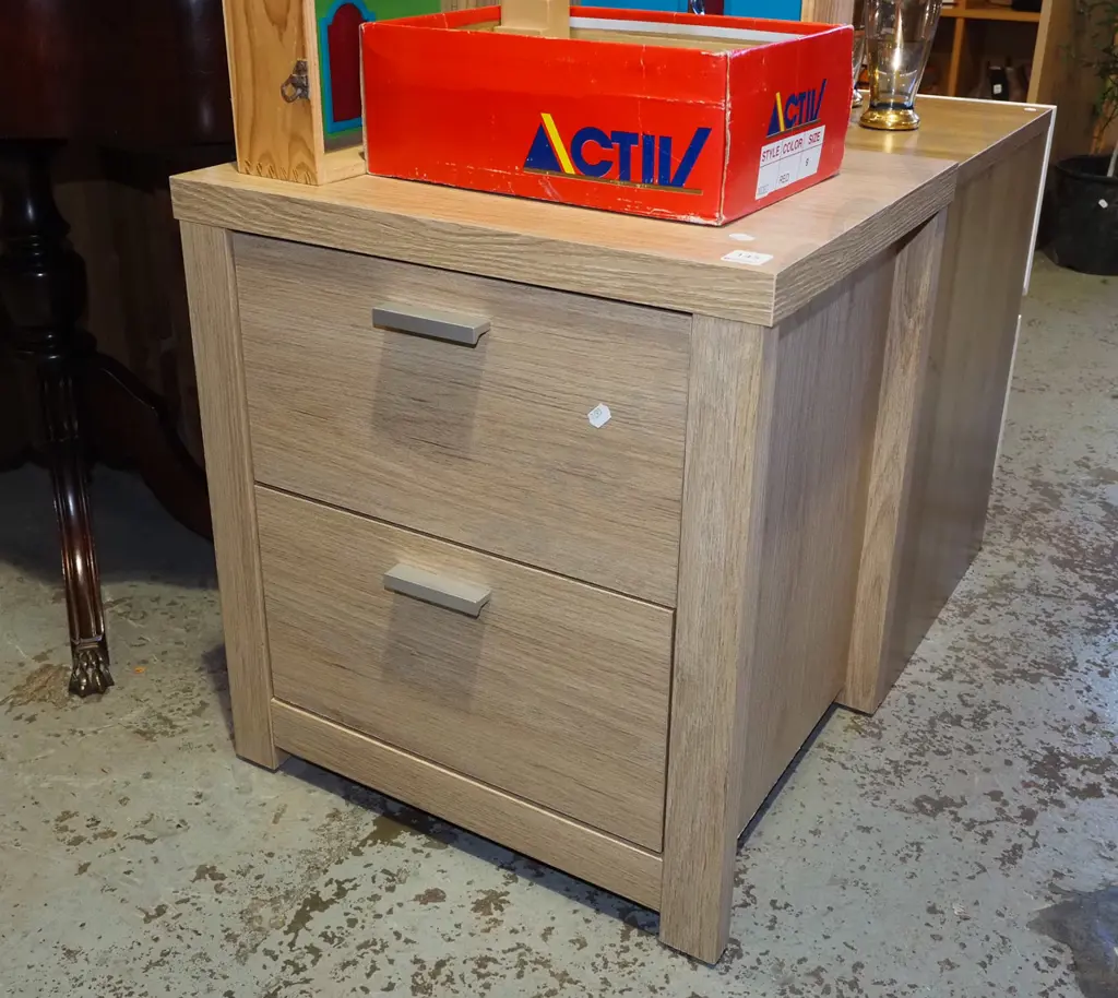 mdf faux wood veneer 2 drawer bedside cabinet Image 1++