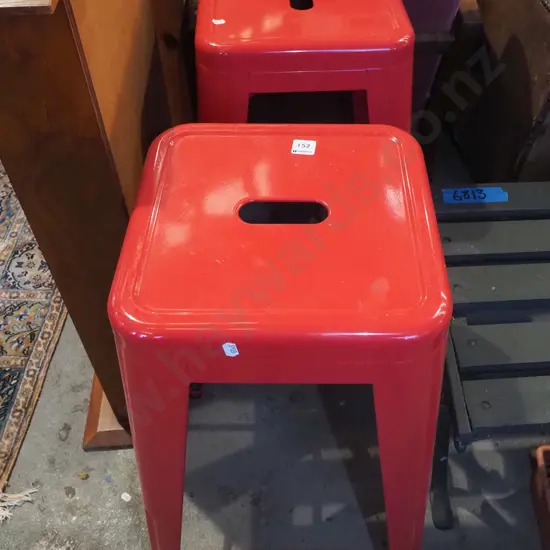 2x red metal stools