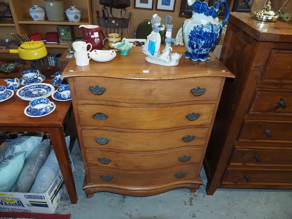 mahogany bow fronted 5 drawer chest - slights marks and damage H990 W820420 Image 1++
