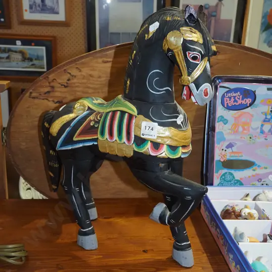carved wooden horse figurine H450