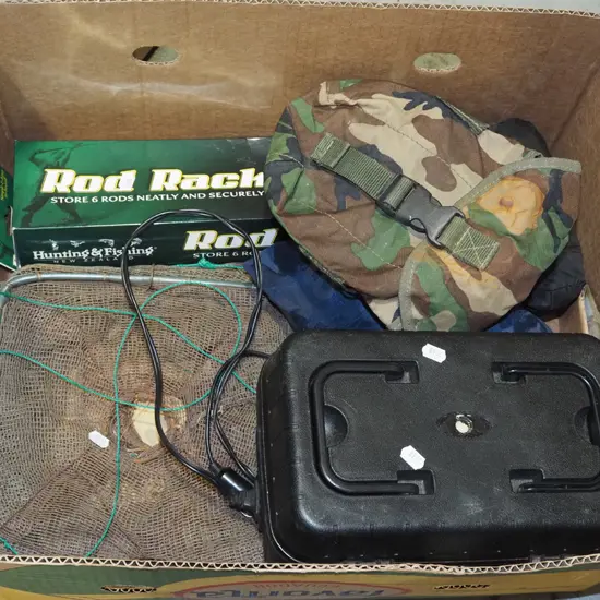 box; eel net, rod rack, 12V cooler etc