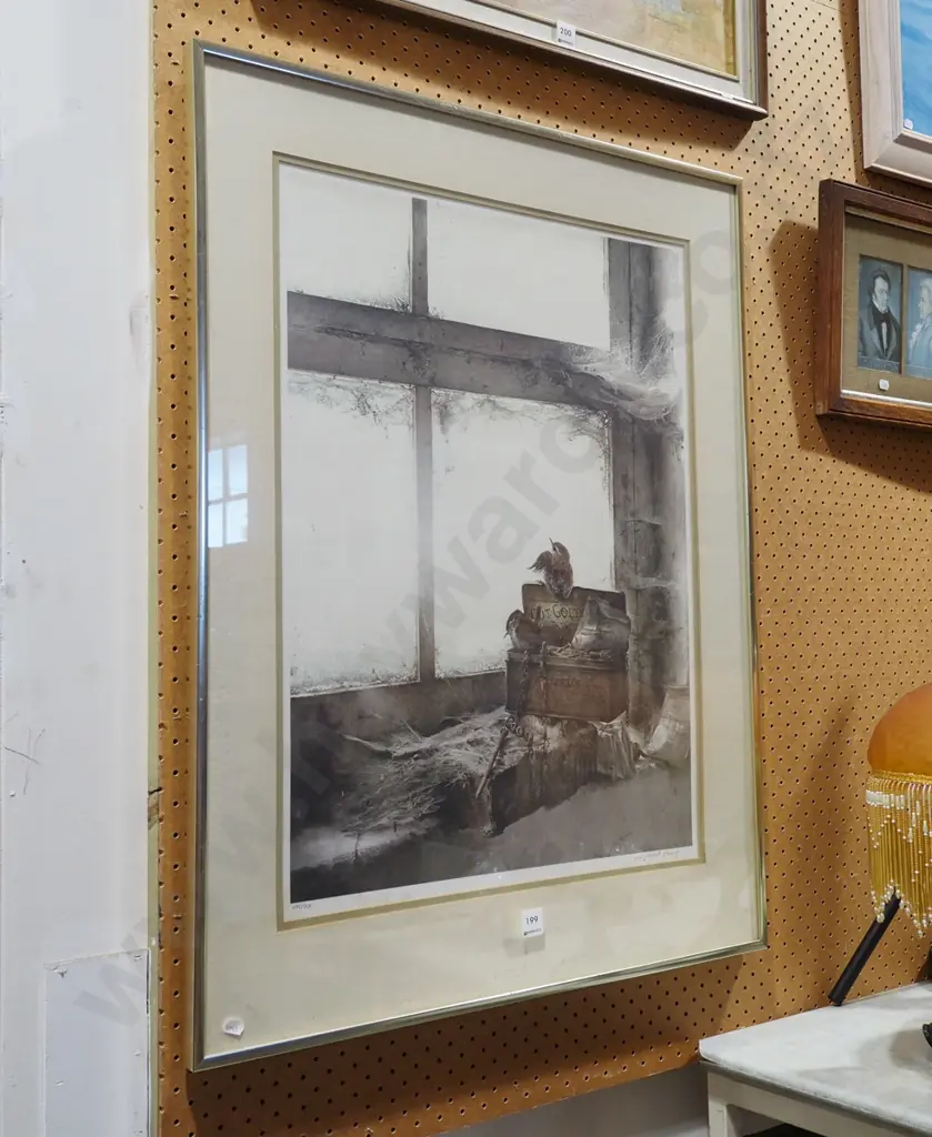 framed Raymond Ching ltd edition print - mat needs replacing, some damage to print Image 1++