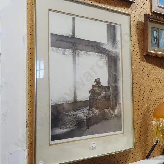 framed Raymond Ching ltd edition print - mat needs replacing, some damage to print