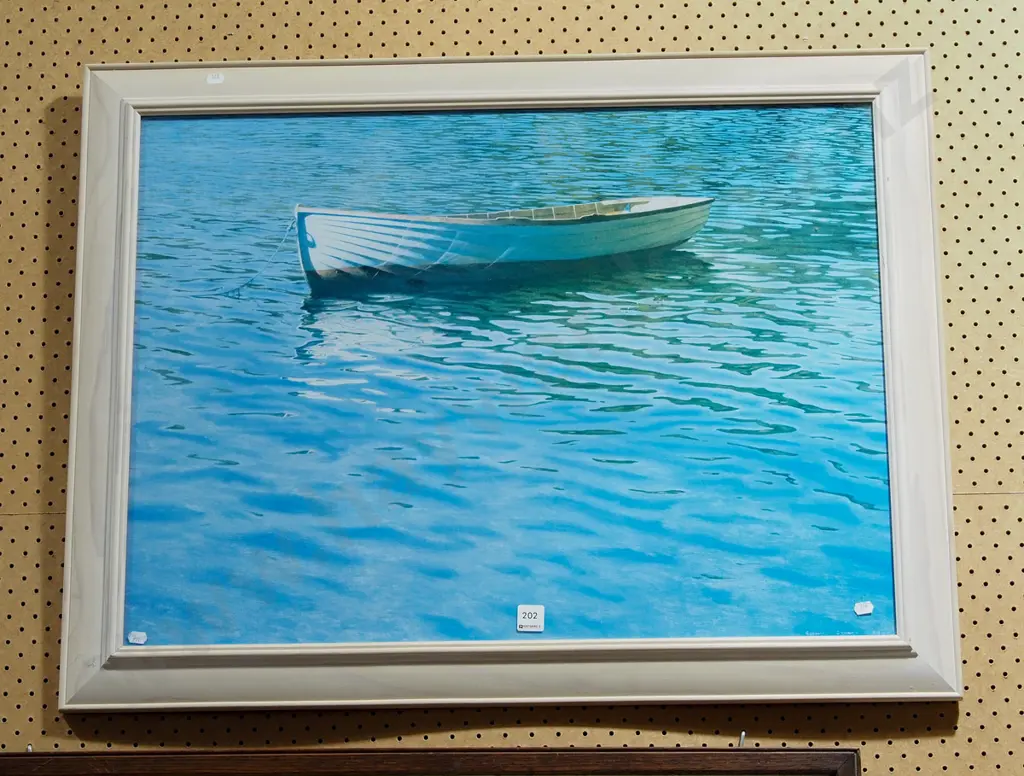 framed Grahame Sydney poster print - boat on water Image 1++