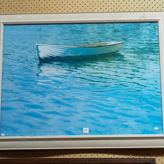 framed Grahame Sydney poster print - boat on water