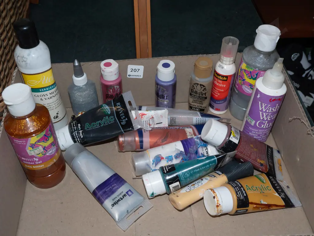 box of acrylic paints, glue etc Image 1++