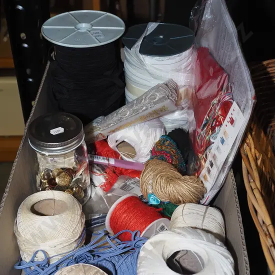 box; ribbons, elastic, buttons etc