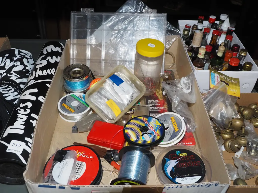 box; fishing reels, duck caller, plastic organiser etc Image 1++