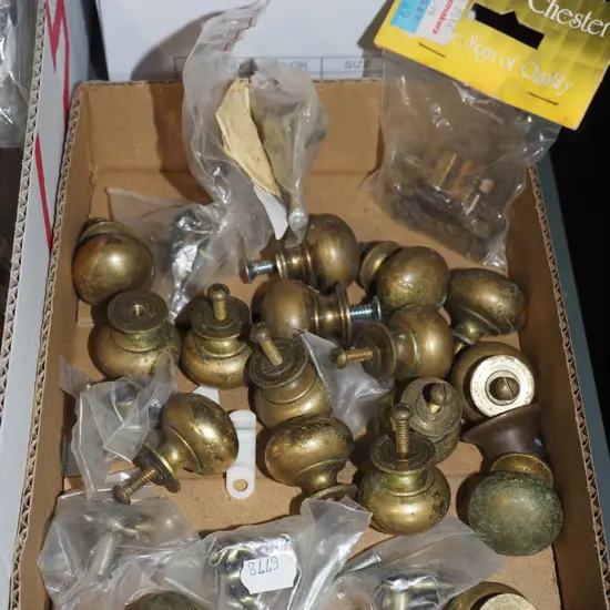 tray; brass cupboard and drawer handles