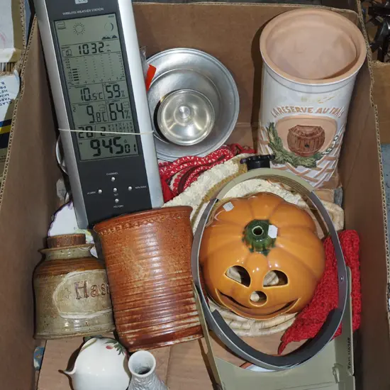 box; wireless weather station, wine cooler, small planter etc