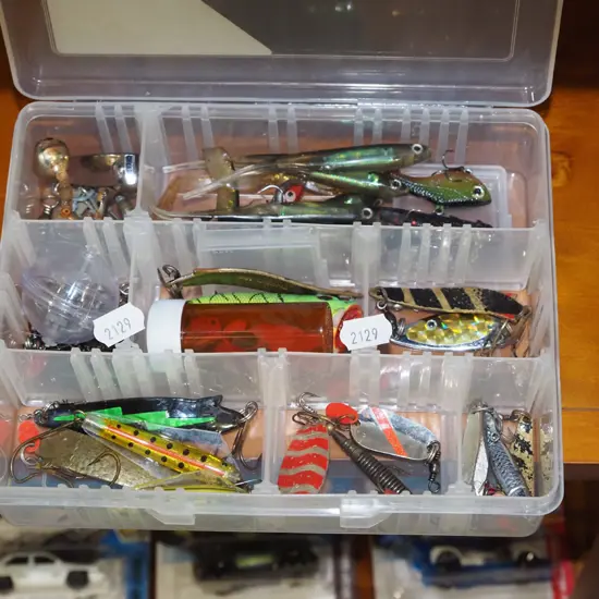 small plastic organiser and fishing lures