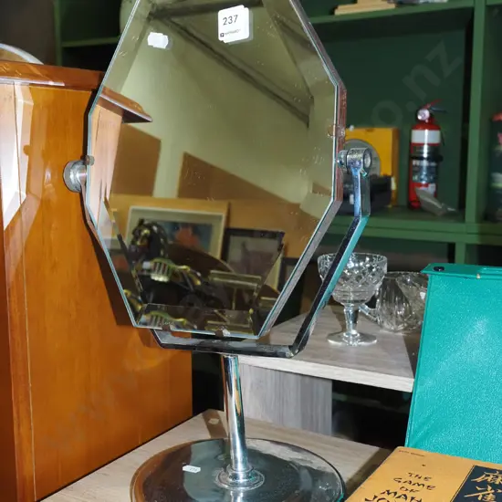 deco bevel edge and chrome dressing table mirror H490