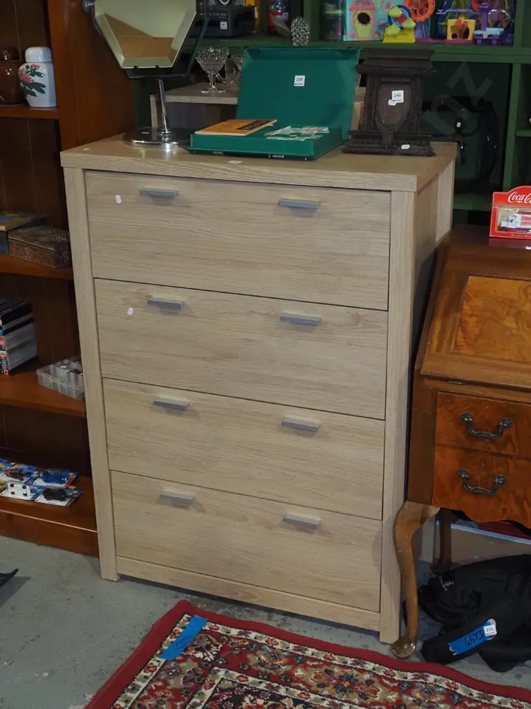 mdf faux wood veneer4 drawer tallboy H1110 W800 D390 Image 1++