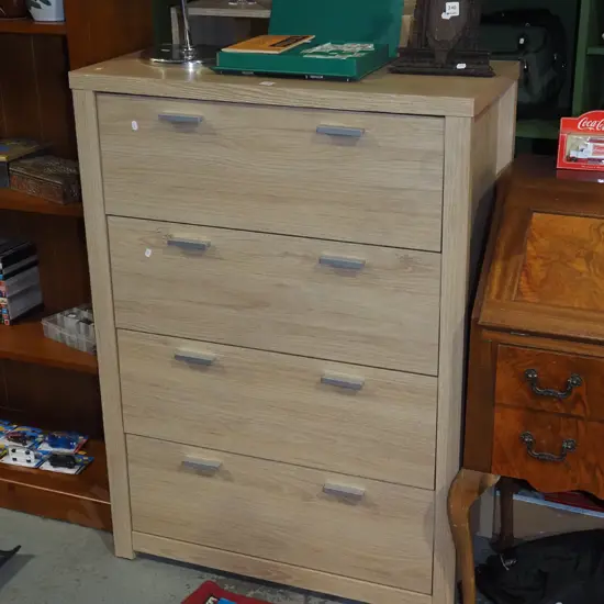 mdf faux wood veneer4 drawer tallboy H1110 W800 D390