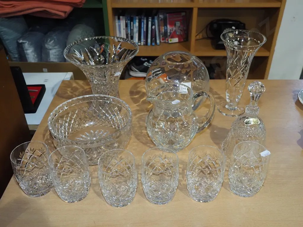 assorted crystal; vases, jug, bowl, whisky tumblers etc Image 1++