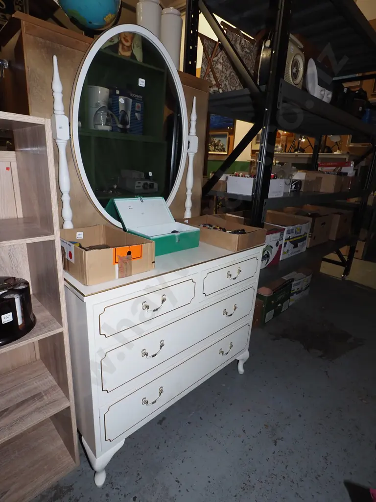 mdf melteca cab leg 4 drawer mirror back dresser H580 W890 D410 Image 1++