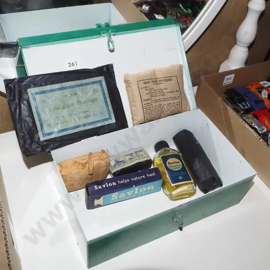 metal first aid kit and contents