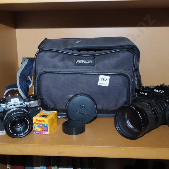 Olympus OM10 35mm camera, Ricoh KR-10 cameras and lens