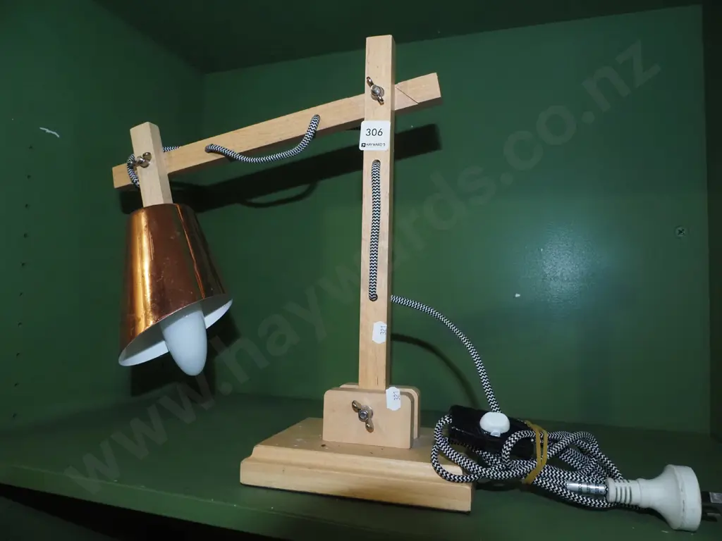 wooden and copper plated anglepoise lamp Image 1++