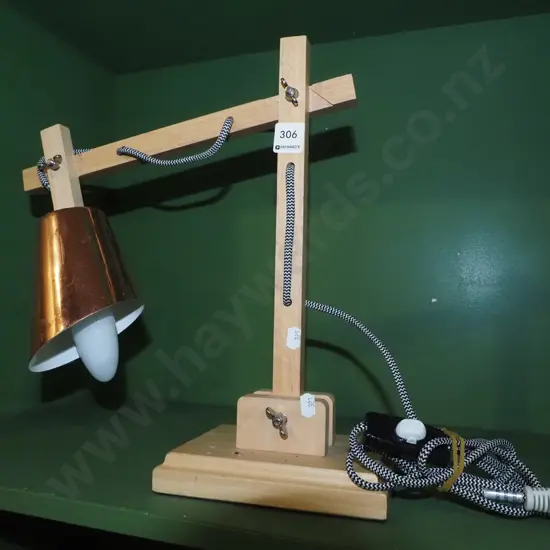 wooden and copper plated anglepoise lamp