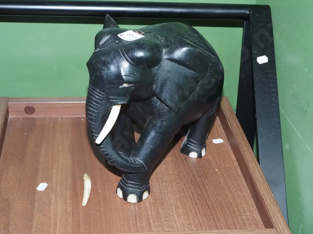 ebony elephant - broken tusk, some damage H230 Image 1++
