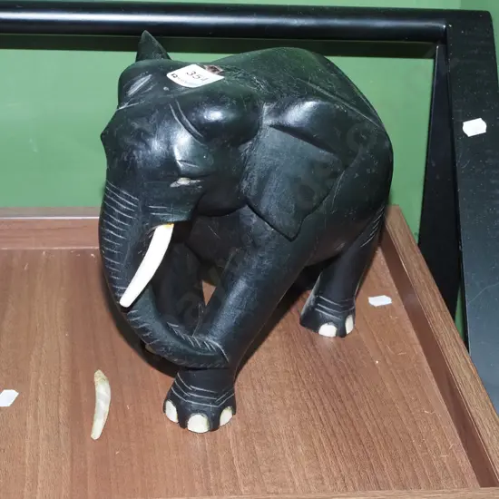 ebony elephant - broken tusk, some damage H230