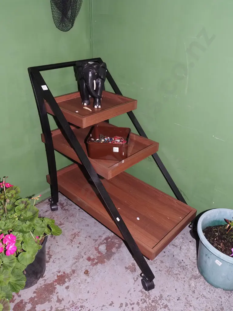 modern wood and metal 3 tier tea trolley H870 W910 D475 Image 1++
