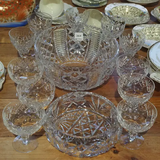 cut crystal bowls, comports, wine glasses