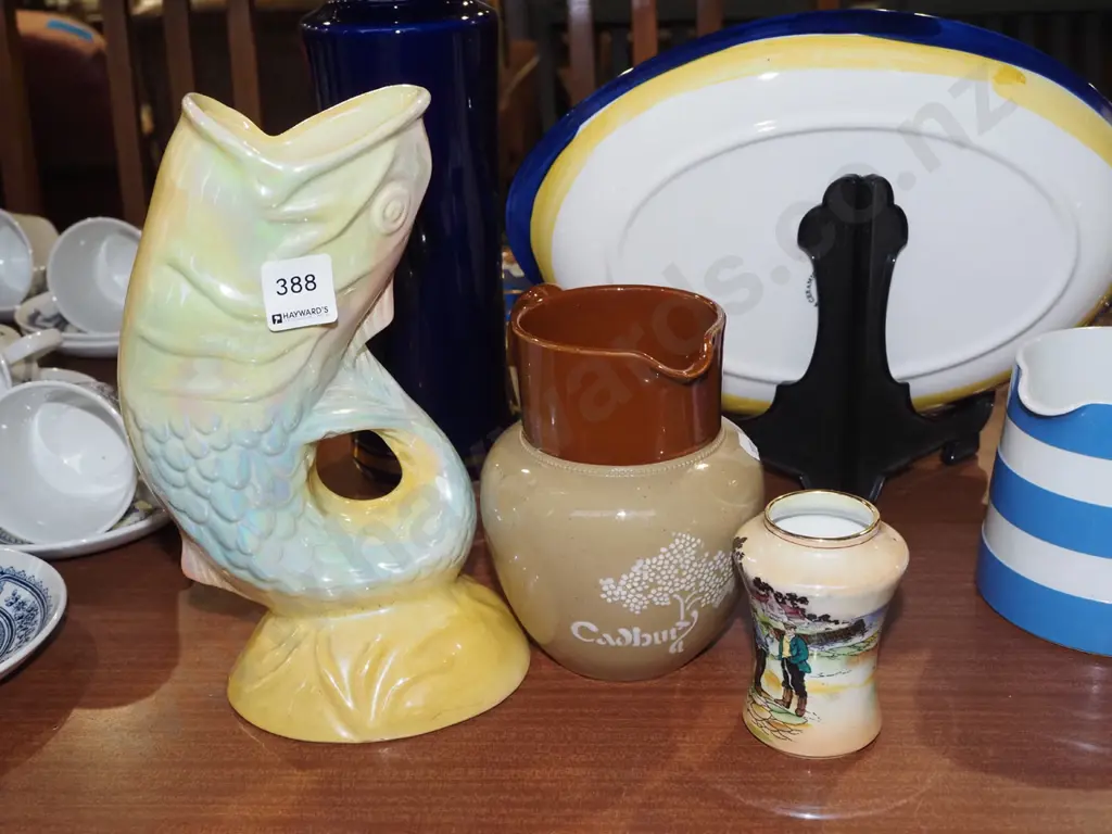 Mingay lustre vase - small chip H250, Cadbury stone ware jug, small Grimwades bud vase Image 1++
