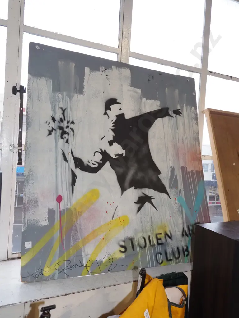 Bansy style artwork on board H1000 W920 Image 1++