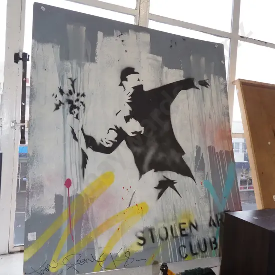 Bansy style artwork on board H1000 W920