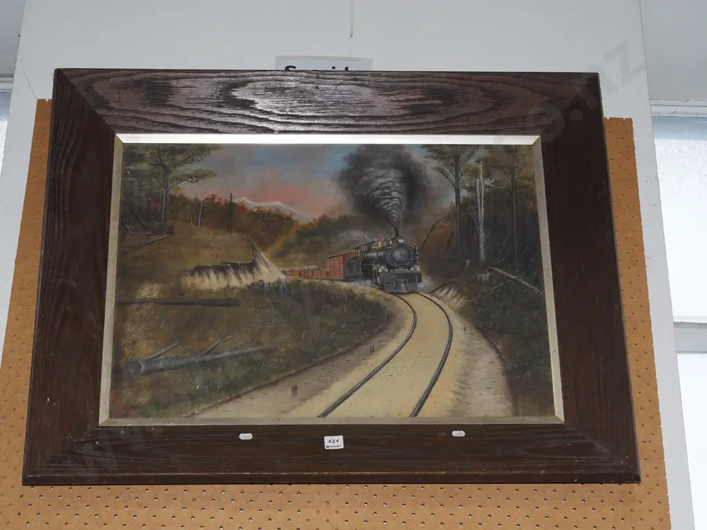 oak framed oil on board - steam train H630 W800 Image 1++
