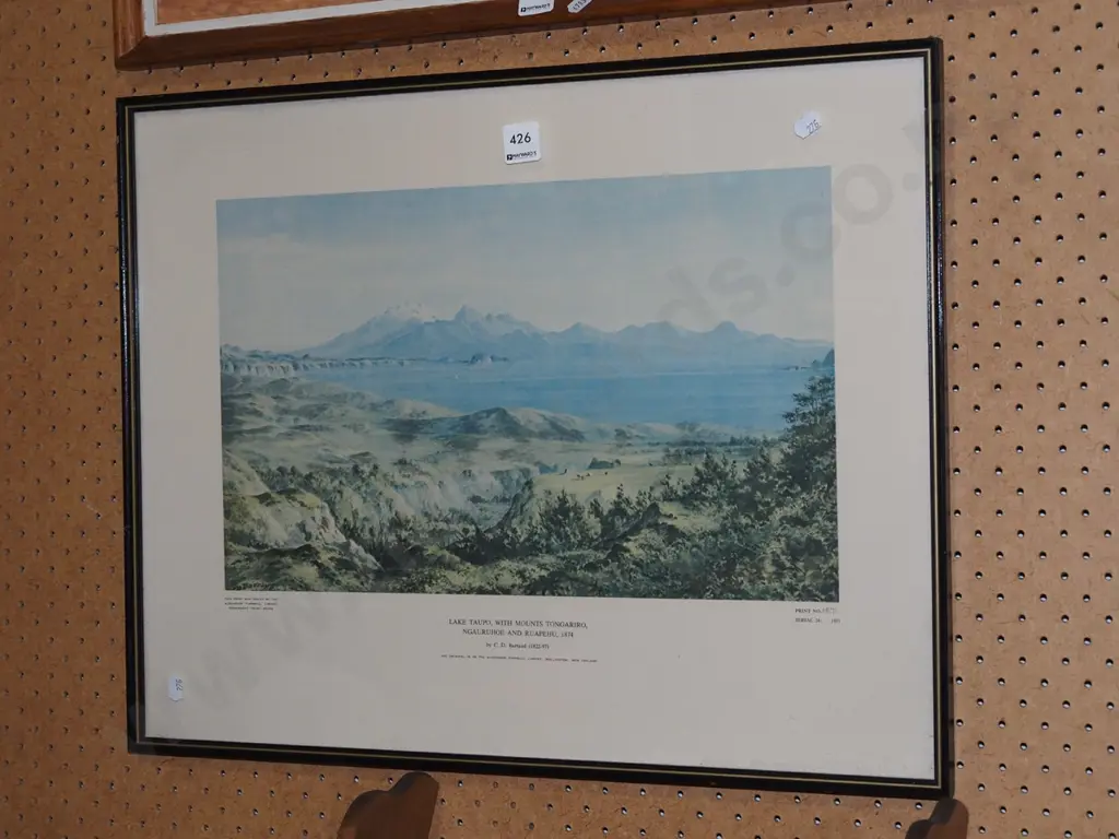 framed historic print - Lake Taupo and mountains Image 1++