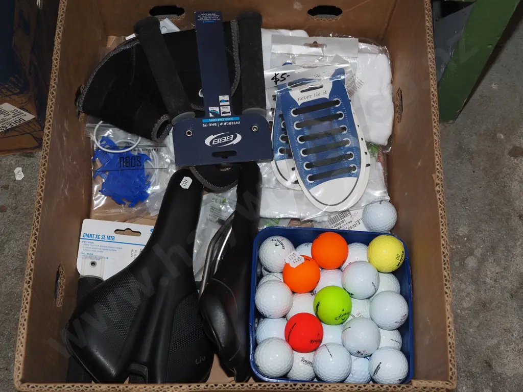 box; golf balls, bike seats, handle grips etc Image 1++