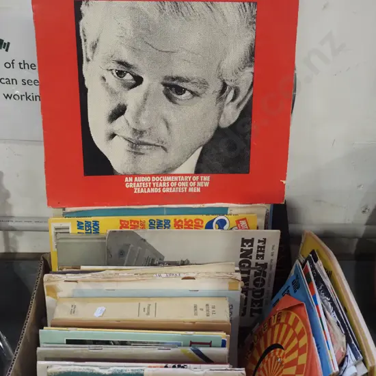 box; local publications, LP, 45s etc