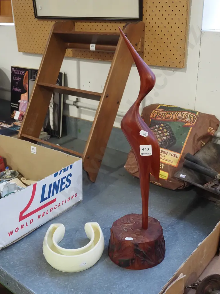 wooden bird figurine, horse shoe trough vase Bird H540 Image 1++
