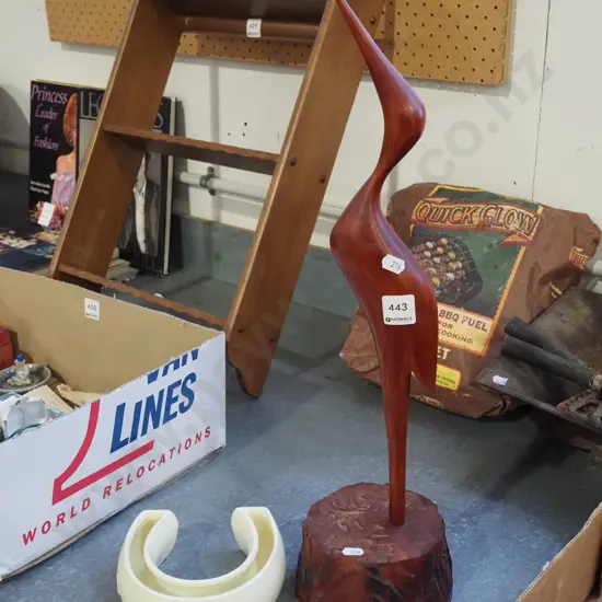 wooden bird figurine, horse shoe trough vase Bird H540