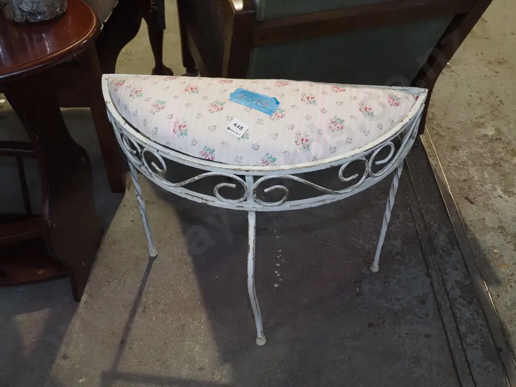 mid century metal half round table - glass replaced by cushion - not suitable for sitting on Image 1++