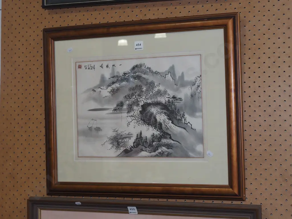 framed Asian ink on paper - landscape Image 1++
