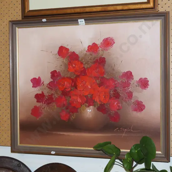 framed oil - red roses