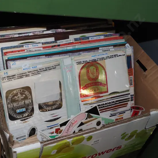 box; beer labels